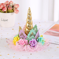 New chidren party 3d flower lace crown glitter bling unicorn headbands