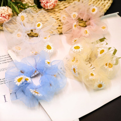 Hot selling New Style Organza Embroidery Print Daisy Hair Scrunchies for girls