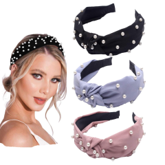 Wholesale Korea Fashion Womens Hair Accessories Custom Women Fabric Faux Pearl Headband For Girls
