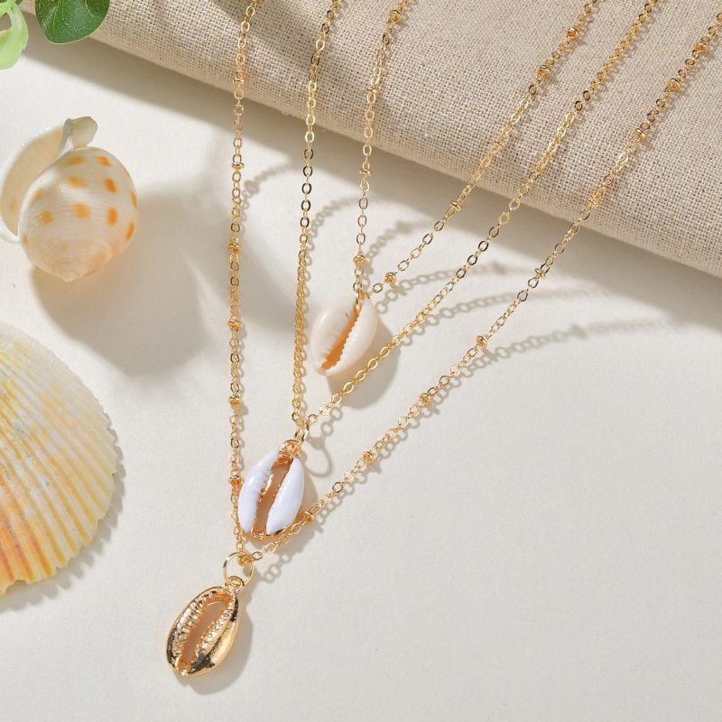 Custom gold silver shell jewelry chunky design multi layered choker necklace Custom gold silver shell jewelry chunky design multi layered choker necklace