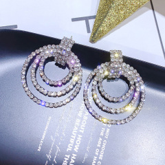 Fashion Exaggerated Geometric Three Circle Crystal Earrings for Beautiful Girls