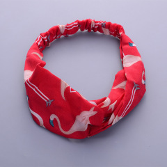 Women Bohemia Makeup Head Wrap flamingo Printing Cross Knot hairband