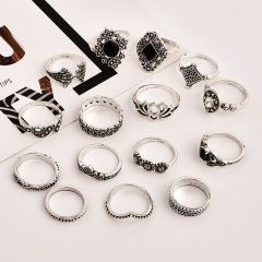 Fashion vintage silver lotus boho Beach Ring Punk Hollow out jewely stack ring set boho for girls women