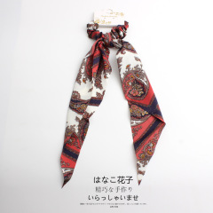 Bulk custom fancy girls hair accessories long ribbon scarf scrunchies for hair