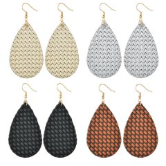 2020 Trendy Bulk Wholesale Women Embossed Black Cowhide Faux Teardrop Leather Earrings