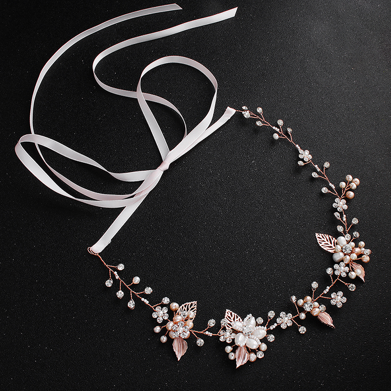 Gold Tiaras Wedding hair accessories  pearl crystal flower bridal Hairbands