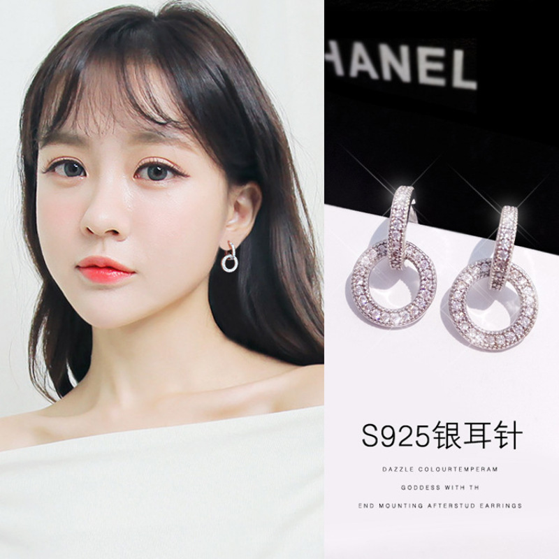 fashion custom wholesale women ladi jewelry gift silver circle zircon 925 earring