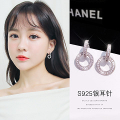 fashion custom wholesale women ladi jewelry gift silver circle zircon 925 earring