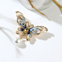 korean fashion alloy girls bling bling pearl butterfly brooch for women