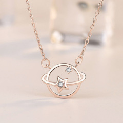 wish korean vermeil charm star zircon necklace 18k gold plated 925 silver choker chain