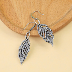 Fashion Women Gothic Jewelry Leaf Crystal Dangle Earings Antique Jewelry Silver