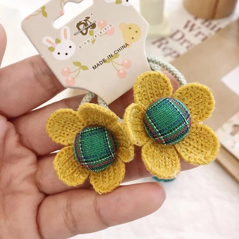 Wholesale Korean colorful autumn new flower hair band checkered core elastic hair ties for baby girls Wholesale Korean colorful autumn new flower hair band checkered core elastic hair ties for baby girls
