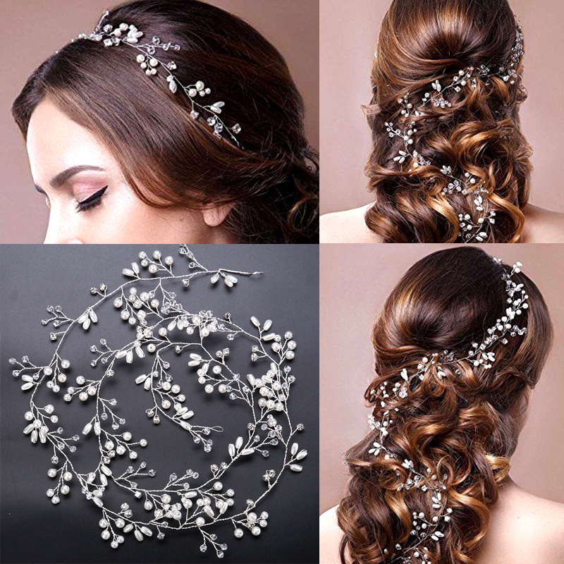 Wholesale korea fashion copper silver long hair band wedding bridal headband rhinestone
