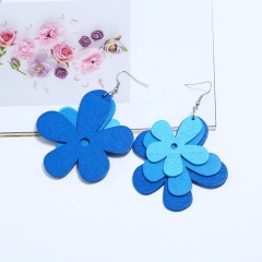 Korean fashion cheap cute wood flower multilayer gradient earrings for women