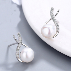 wholesale fashion s925 sterling silver hypoallergenic white fresh water pearl earring
