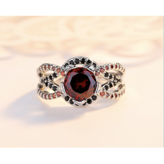 Fashion glow silver retro red ruby diamond stone engagement gemstone ring