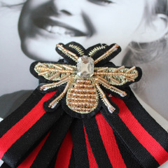 INS amazon korean latest fashion girls Fabric Canvas Corsage Collar Necktie stripe bee ribbon bow tie brooches