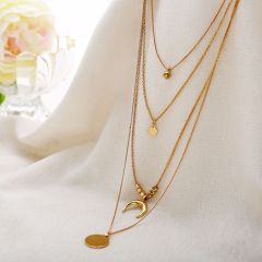 Cheap wish Amazon best seller fashion women three gold charm chocker multi layer necklace