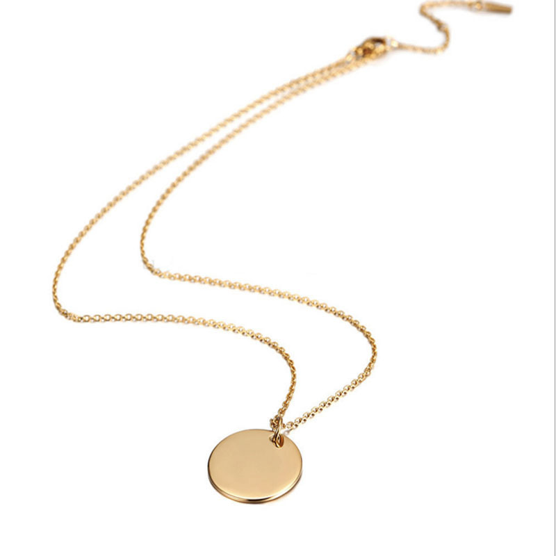 Custom stainless steel necklace wholesale chain engrave letter initial blank disc necklace