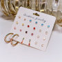 12pcs/set Creative retro fashion simple C type colorful crystal earrings for girls 12pcs/set Creative retro fashion simple C type colorful crystal earrings for girls