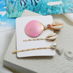 2020 Amazon ins hot sale 3pcs women shell hair pin conch pearl hair barrettes sets