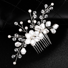 Fashion luxurious flower pearl crystal sliver wed hair accessory side comb