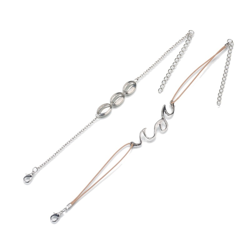 Charming sterling silver jewelry wave and shell anklets foot jewelry chain set for women