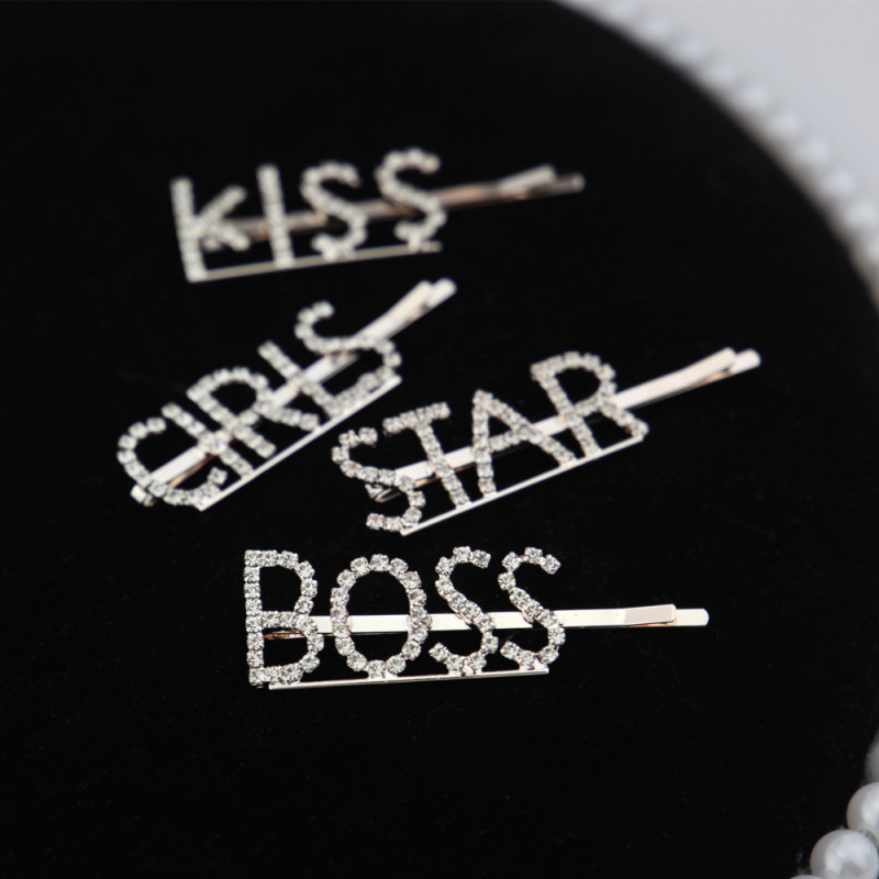 Custom baby kids women bling rhinestone crystal letter hair clips for girls
