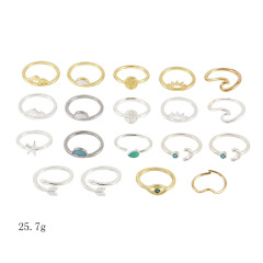 amazon ins fashion Women Bohemian Boho Vintage sun star 19pcs Knuckle stack Bullet Midi Finger Rings Full Ring Set
