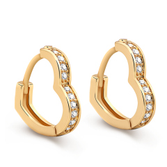 Fashion women trendy cubic zircon gold copper hoop heart love mosaic earrings