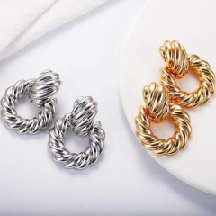 New style stainless indian 18K gold plated charm hoop stud earrings for women