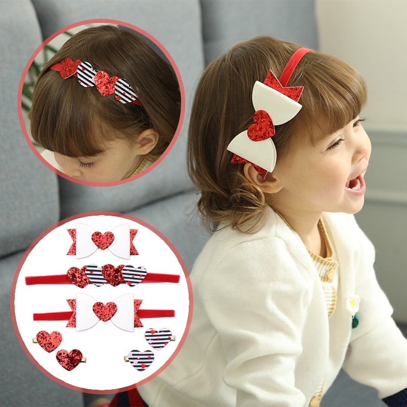 Manufactory bulk printed star heart headwear red sequin fabric bow hair band headband sets for baby Manufactory bulk printed star heart headwear red sequin fabric bow hair band headband sets for baby