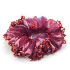 New arrival custom women girls lace fabric beads elastic scrunchies for hair