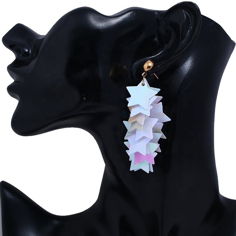 Amazon wholesale bling  multi-layer splicing pentagram tassels star shape earrings