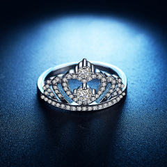 Rose Gold Plated Crown Crystal Bridal Engagement Ring Moissanite Diamond Ring