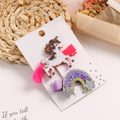 Custom metal alligator sequin glitter bling kid unicorn hair clip
