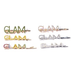 Wholesale design colorful crystal rhinestone letter GLAM custom hairpins for girls Wholesale design colorful crystal rhinestone letter GLAM custom hairpins for girls