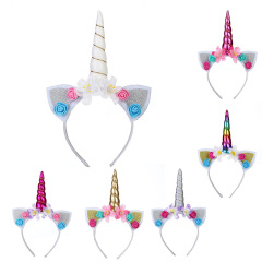 Colorful 3d artificial flower glitter bling cat ear unicorn headband Colorful 3d artificial flower glitter bling cat ear unicorn headband