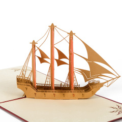 Newest Creative Boat Laser Cut 3d Pop Up Greeting Card For Christmas Gift