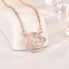 wish korean vermeil charm star zircon necklace 18k gold plated 925 silver choker chain