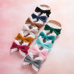 New Hot Sale Winter Soft Fabric Kids Girl Hair Bow Party Hair Accessories Baby Headband With White Lace