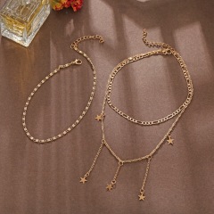 wholesale Amazon ins hot creative retro simple alloy pentagram multi layer necklace