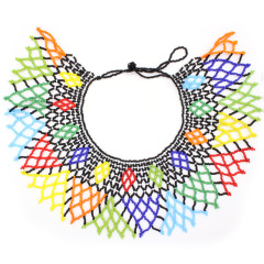 Wholesale Bohemian Fish Net African Tribal Handmade Shoulder Purple Statement glass Beaded Ethnic Bib Choker necklace Wholesale Bohemian Fish Net African Tribal Handmade Shoulder Purple Statement glass Beaded Ethnic Bib Choker necklace