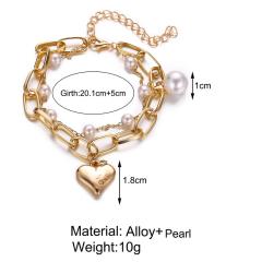 fashion Ins Amazon top sell Cheap women Jewelry alloy pearl heart Bangle multi double layer bracelet