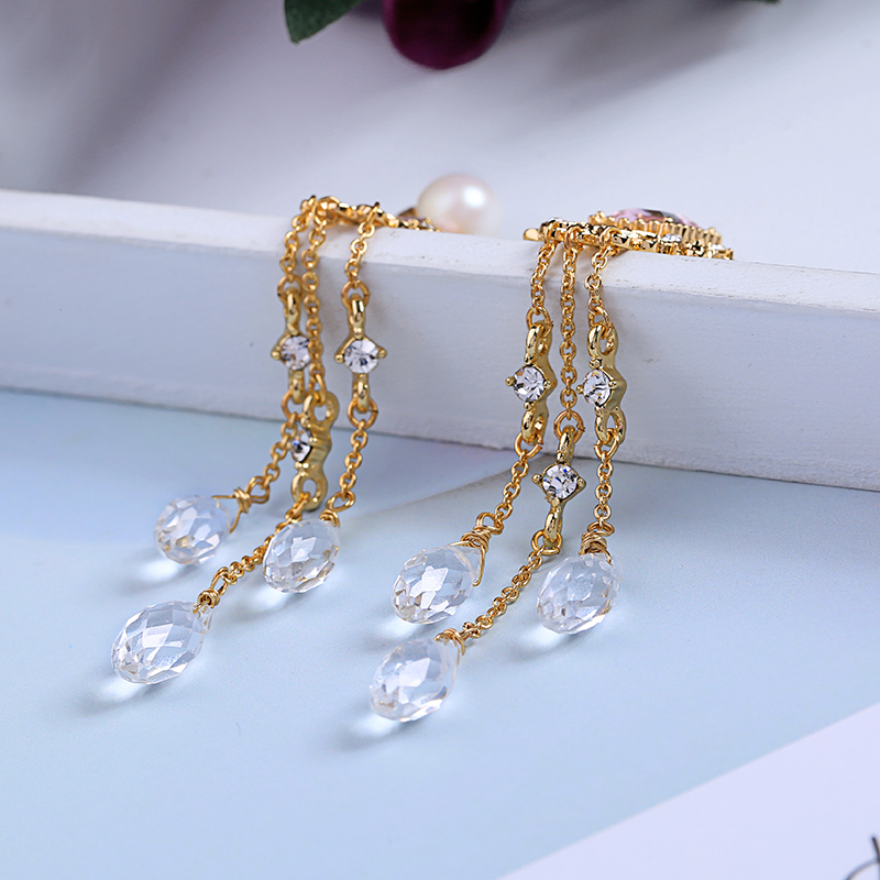 Fashion trend 2019 stainless steel silver women drop crystal earrings
