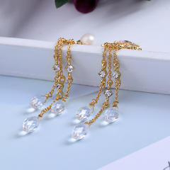Fashion trend 2019 stainless steel silver women drop crystal earrings