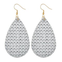 2020 Trendy Bulk Wholesale Women Embossed Black Cowhide Faux Teardrop Leather Earrings