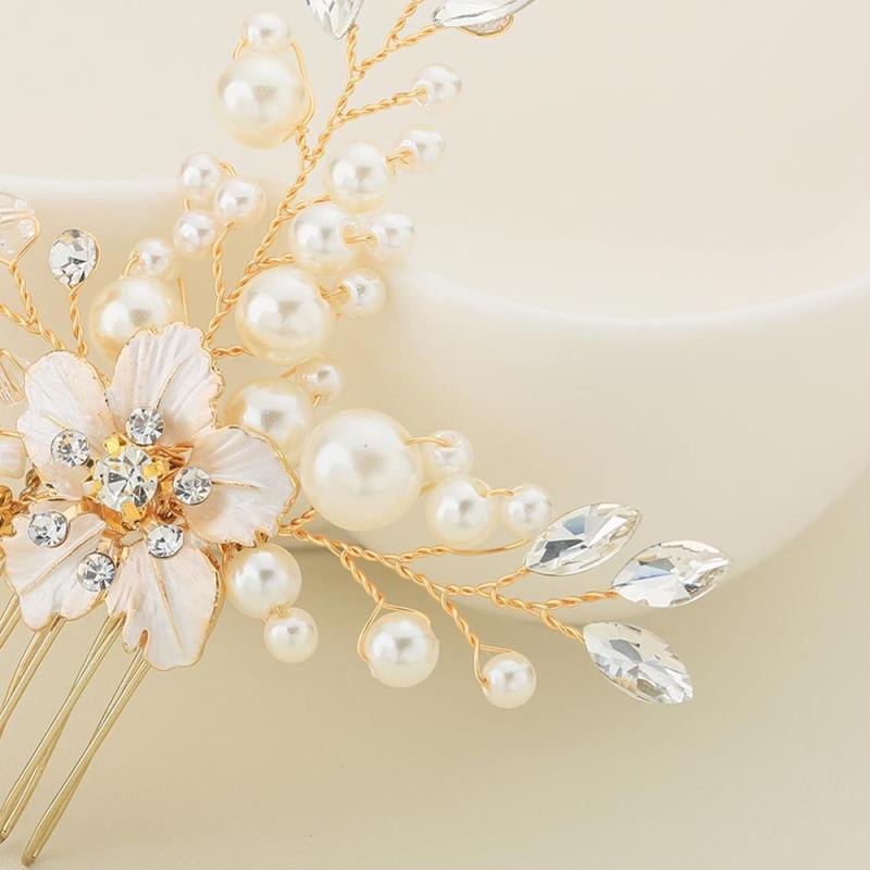 New design gold Pearl bride Hair Accessories Wedding Bridal Hair Combs