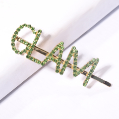Wholesale design colorful crystal rhinestone letter GLAM custom hairpins for girls
