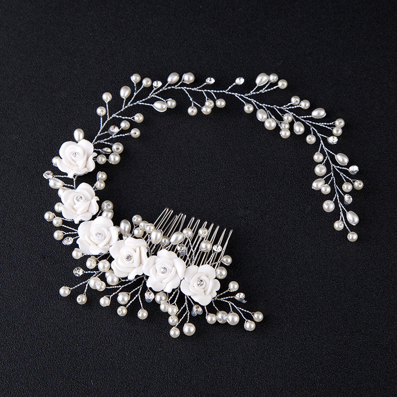 Handmade silver pearl flower headbands wedding hair accessories bridal combs